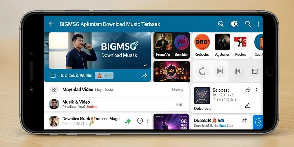Tampilan antarmuka aplikasi BIGMSG yang sederhana dan menarik untuk Download Musik.